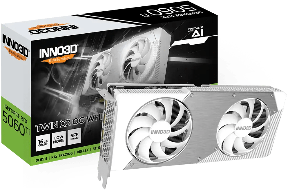 INNO3D GeForce RTX 5060 Ti Twin X2 OC WHITE 16GB GDDR7 Graphic Card | N506T2 - 16D7X - 191073W - 8886307700698 - Vektra Computers LLC INNO3D GeForce RTX 5060 Ti Twin X2 OC WHITE 16GB GDDR7 Graphic Card | N506T2 - 16D7X - 191073W - 8886307700698 - Vektra Computers LLC